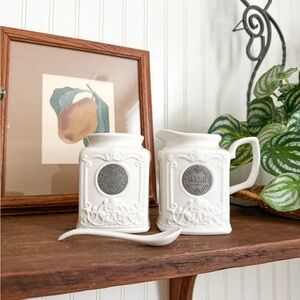 Vintage White Ceramic Milk and Sugar Canisters